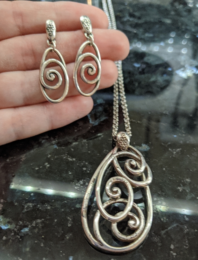 Brighton Swirly Silver Necklace & Earrings Set
